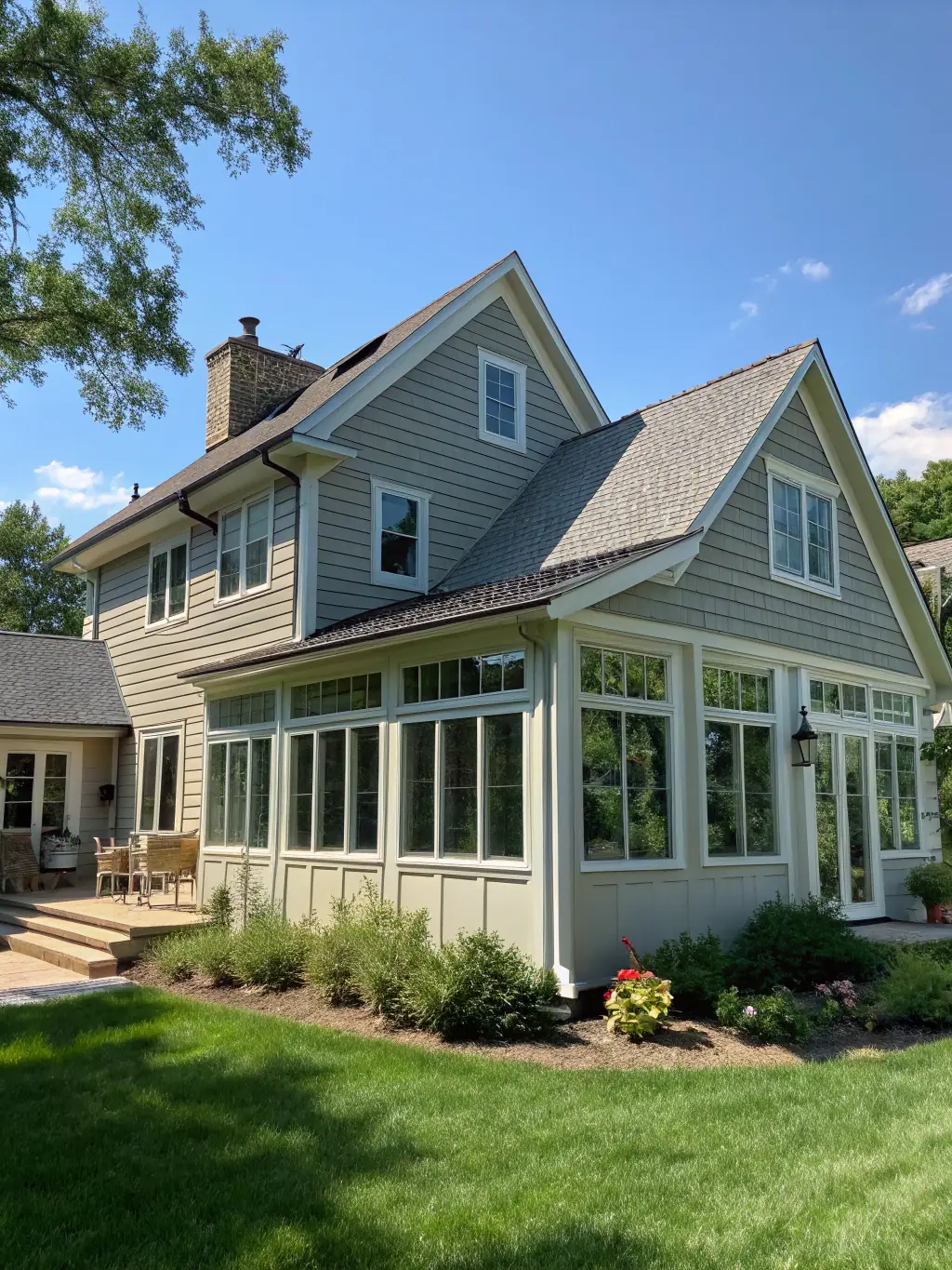 A spacious home addition with large windows and a seamless connection to the existing structure, demonstrating JG Construction Service's home addition services.