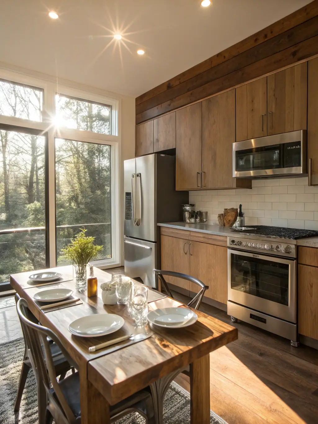 A craftsman style kitchen with natural wood cabinets, granite countertops, and a farmhouse sink, showcasing JG Construction Service's versatility in kitchen design.